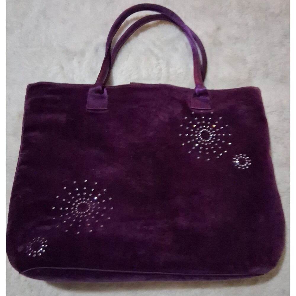 Bath & Body Works Velvet Tote Bag with Rhinestone Embellishments plum